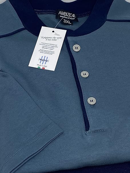 Bip Bip Men's Plus Size Oversized Pyjamas in Pure Cotton Winter Interlock Henley Collar with Three Buttons Art. 6491