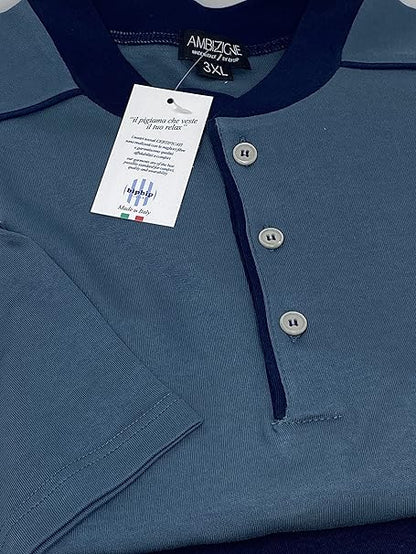Bip Bip Men's Plus Size Oversized Pyjamas in Pure Cotton Winter Interlock Henley Collar with Three Buttons Art. 6491