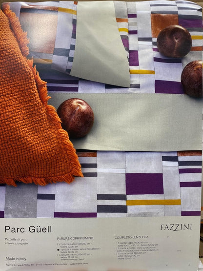 Fazzini single bed duvet cover set without bottom sheet in printed pure cotton percale art. Parc Güell (Purple/Copper/Grey 1)