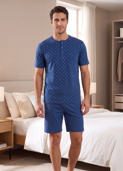 Bip Bip Pigiama per Uomo Due Pezzi Manica e Pantalone Corti Modello Serafino con Tre Bottoni in Puro Cotone makò Mercerizzato Peso Primaverile Art. 1907