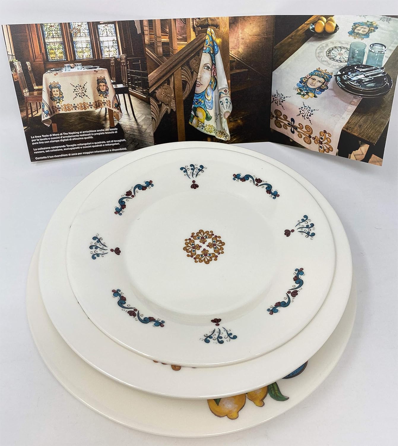 The Napking Refined set of Plates (6 plates for two places at the table) in Melamine with a fine design art. Moor's Heads