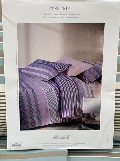 Mirabello Complete Double Bed Sheets in Fine Cotton Percale, Bedspread Effect with Double Ruffle Art. Pinstripe