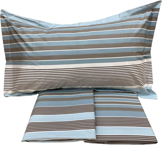 Draps de lit double Mirabello Complete en percale de coton fin, effet couvre-lit avec double volant Art. Pinstripe