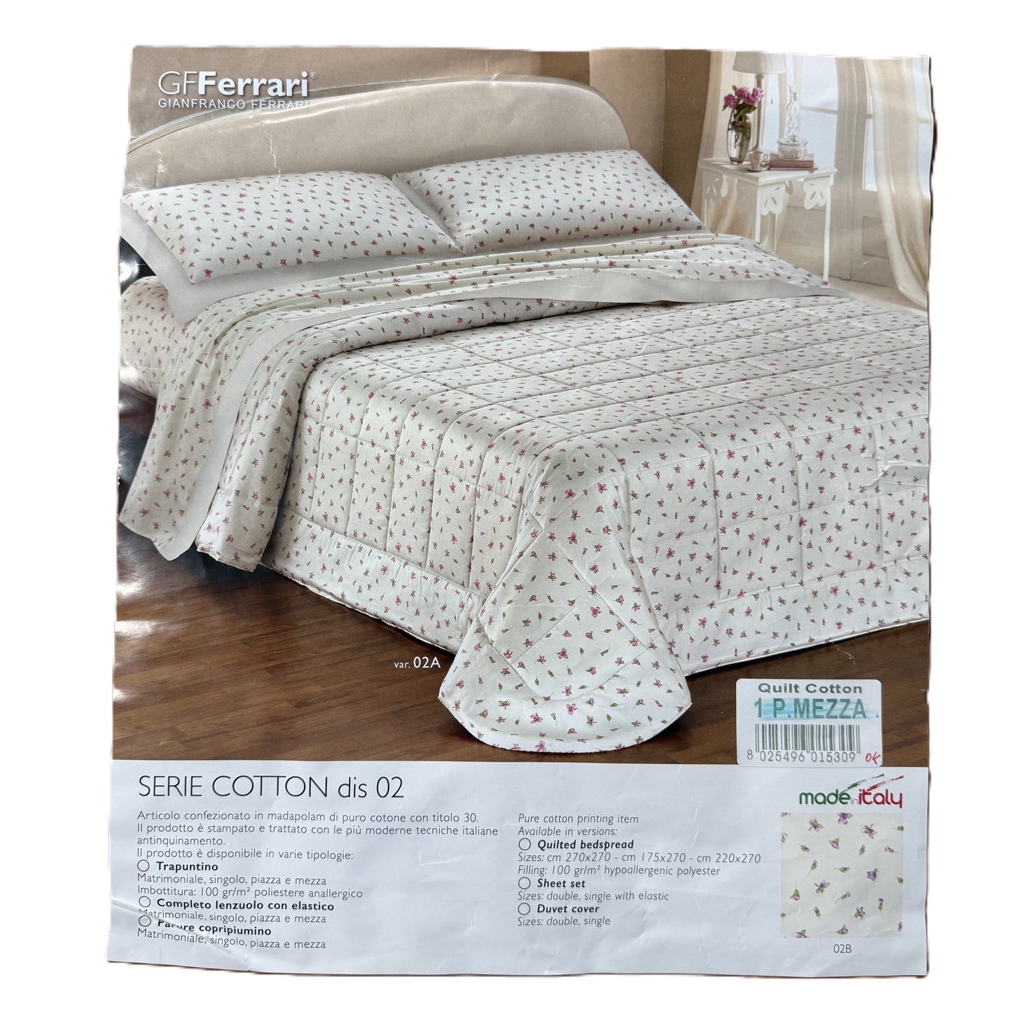 GF Ferrari Trapuntino/Quilt Mezzo Tempo In Puro Cotone Stampa Double-Face Misura Piazza e Mezza Art. Cotton