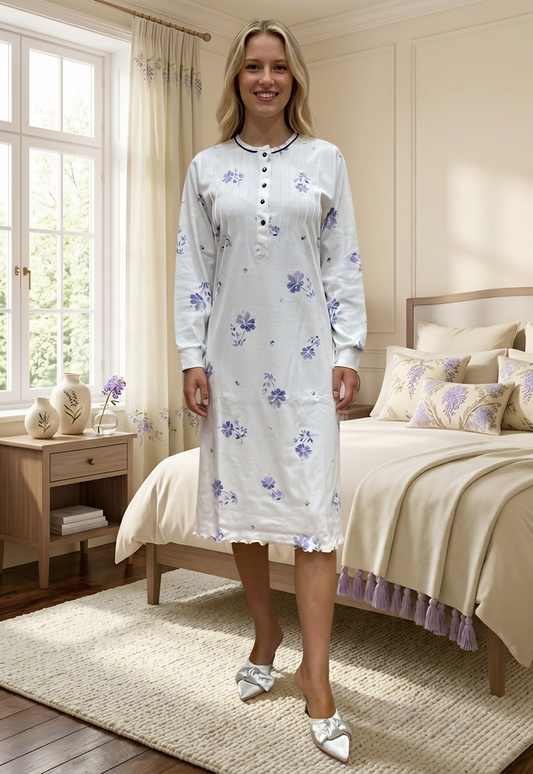 Women's Nightgown in Pure Cotton Interlock with Sanfor Treatment Art. Roberta