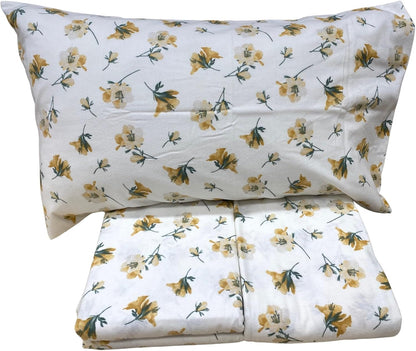 Mirabello Complete Double Bed Sheets in Warm Flannel, Art. Rhododendron Flowers