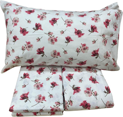 Mirabello Complete Double Bed Sheets in Warm Flannel, Art. Rhododendron Flowers