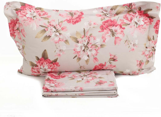 Mirabello Complete Double Bed Sheets in Fine Cotton Percale, Bedspread Effect with Double Ruffle Art. Rododendri