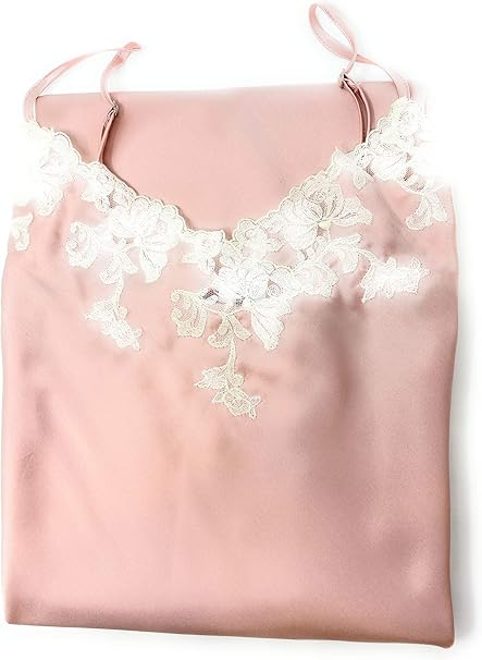 LINGERIE FEMME Chemise de nuit longue élégante en 100% pure soie avec dentelle précieuse appliquée en tulle Art. 6703