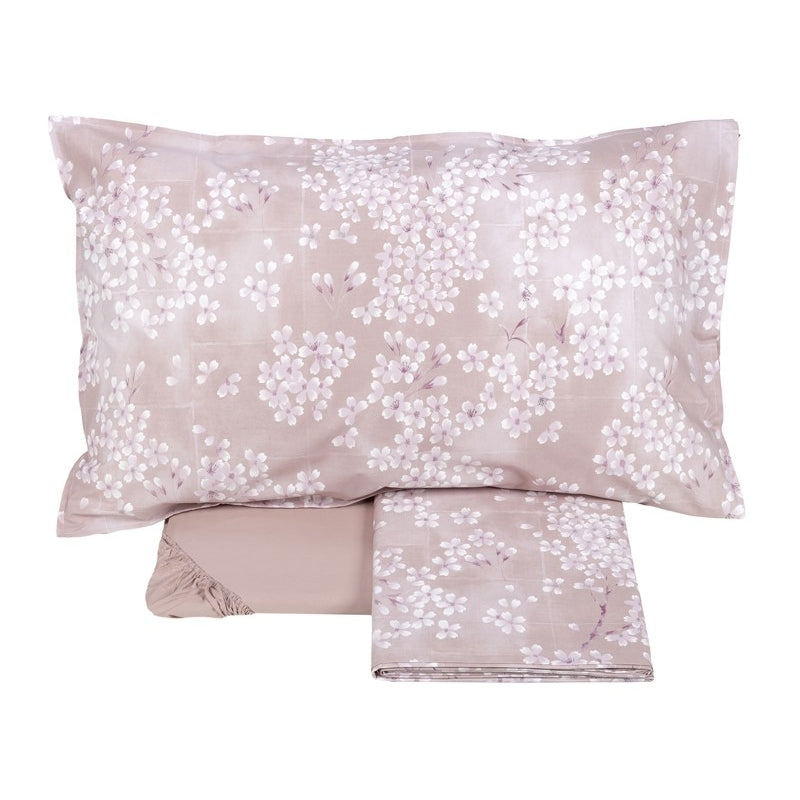 Draps de lit Fazzini complets pour lit simple et demi, taille française Maxi en percale de pur coton avec surimpression de laque blanche art Kimono