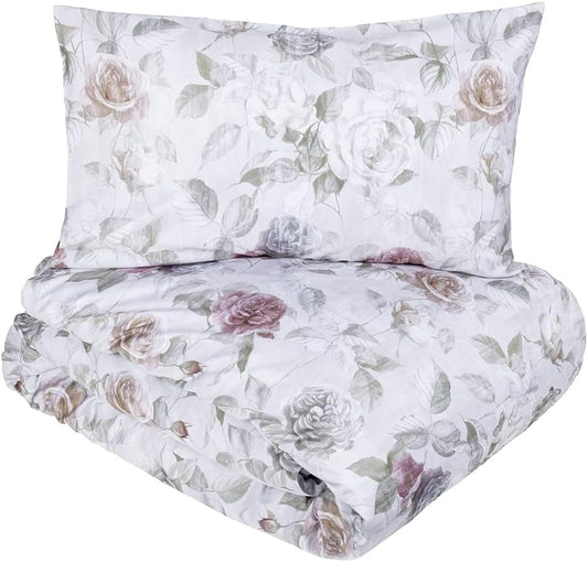 Ensemble housse de couette double Fazzini (sans le drap inférieur) en satin pur coton 300 fils art. Rosée