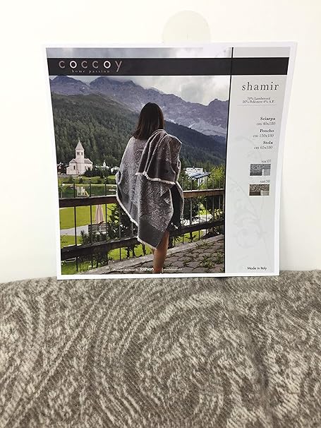 Coccoy Poncho with fringes in mixed wool art. Shamir cm. 140x180 (Dove Grey) 