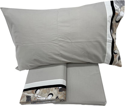 Fazzini complete set of French size single and a half bed sheets in warm pure cotton flannel art. Splash