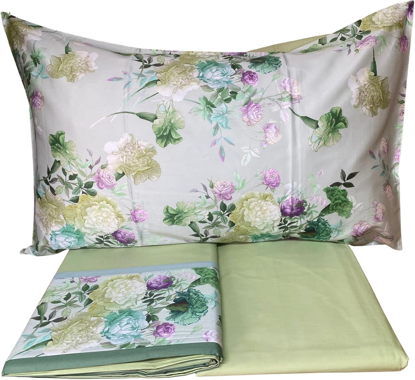 Fazzini complete double bed sheets in Pure Cotton Satin 300TC with Silk and Dream finishing art. Summer