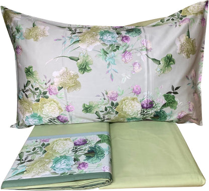 Fazzini complete double bed sheets in Pure Cotton Satin 300TC with Silk and Dream finishing art. Summer