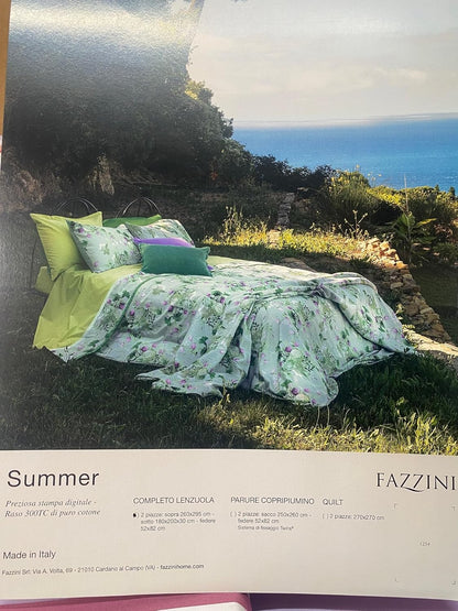 Fazzini complete double bed sheets in Pure Cotton Satin 300TC with Silk and Dream finishing art. Summer