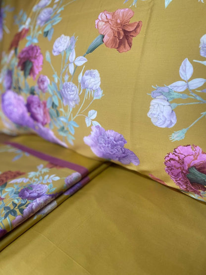 Fazzini complete double bed sheets in Pure Cotton Satin 300TC with Silk and Dream finishing art. Summer