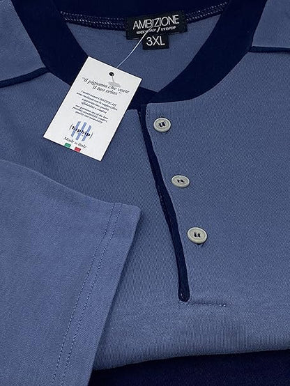 Bip Bip Men's Plus Size Oversized Pyjamas in Pure Cotton Winter Interlock Henley Collar with Three Buttons Art. 6491