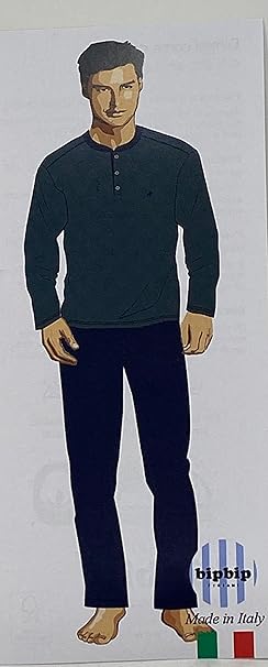 Bip Bip Men's Plus Size Oversized Pyjamas in Pure Cotton Winter Interlock Henley Collar with Three Buttons Art. 6491
