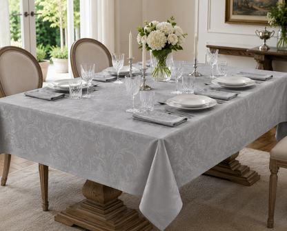 Tovaglia da Tavola con Tovaglioli in Fiandra Damascata Jacquard con Orlo a Giorno 100% Cotone Mercerizzato Art. Beatrice
