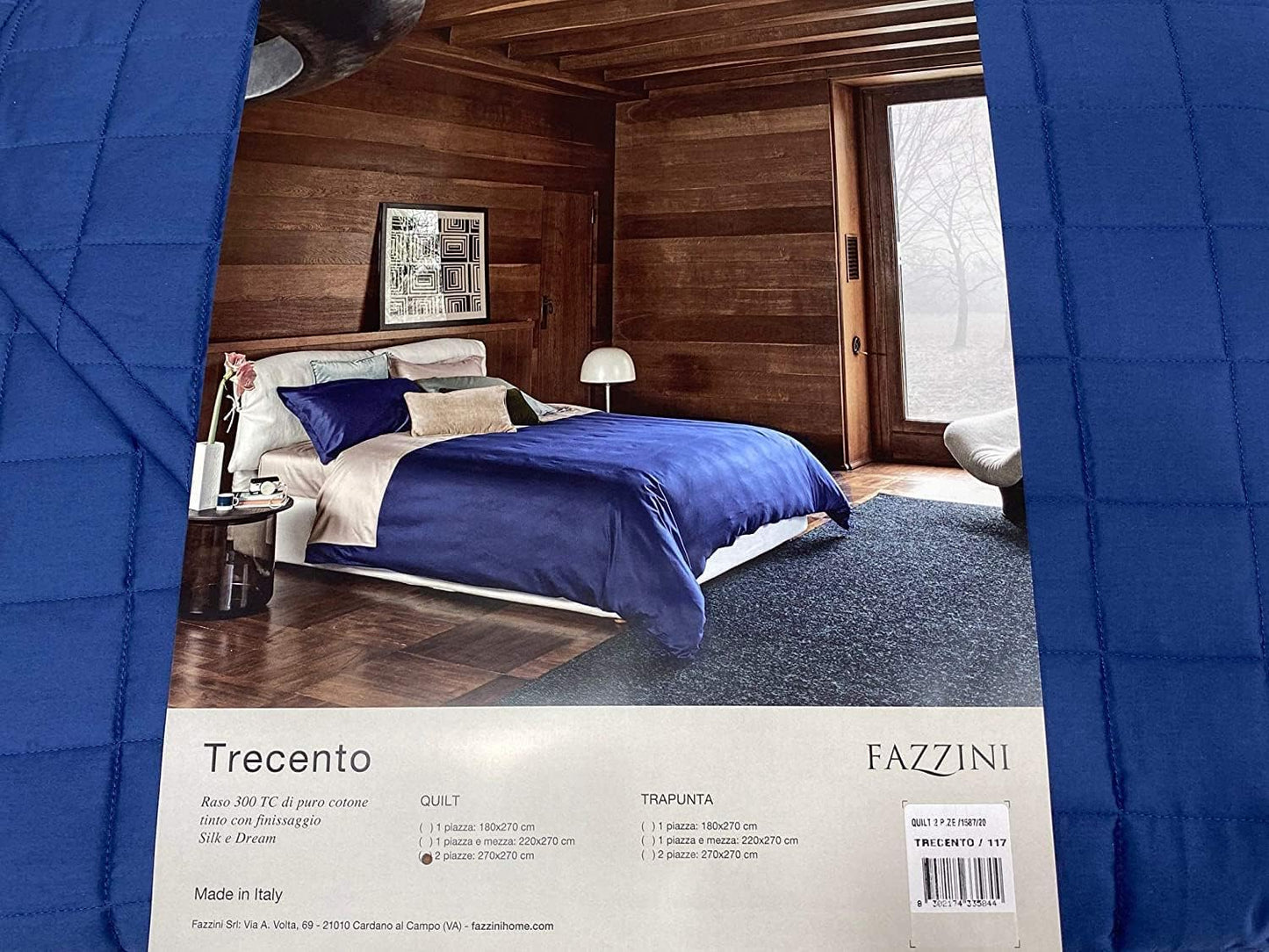 Fazzini Elegante Copriletto Quilt matrimoniale peso per mezza stagione tinta unita in Puro Raso di Cotone 300TC art. Trecento cm. 270x270