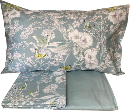 Fazzini complete bed sheets for one and a half squares pure cotton with double flounce and bedspread effect, art. Farfalle 