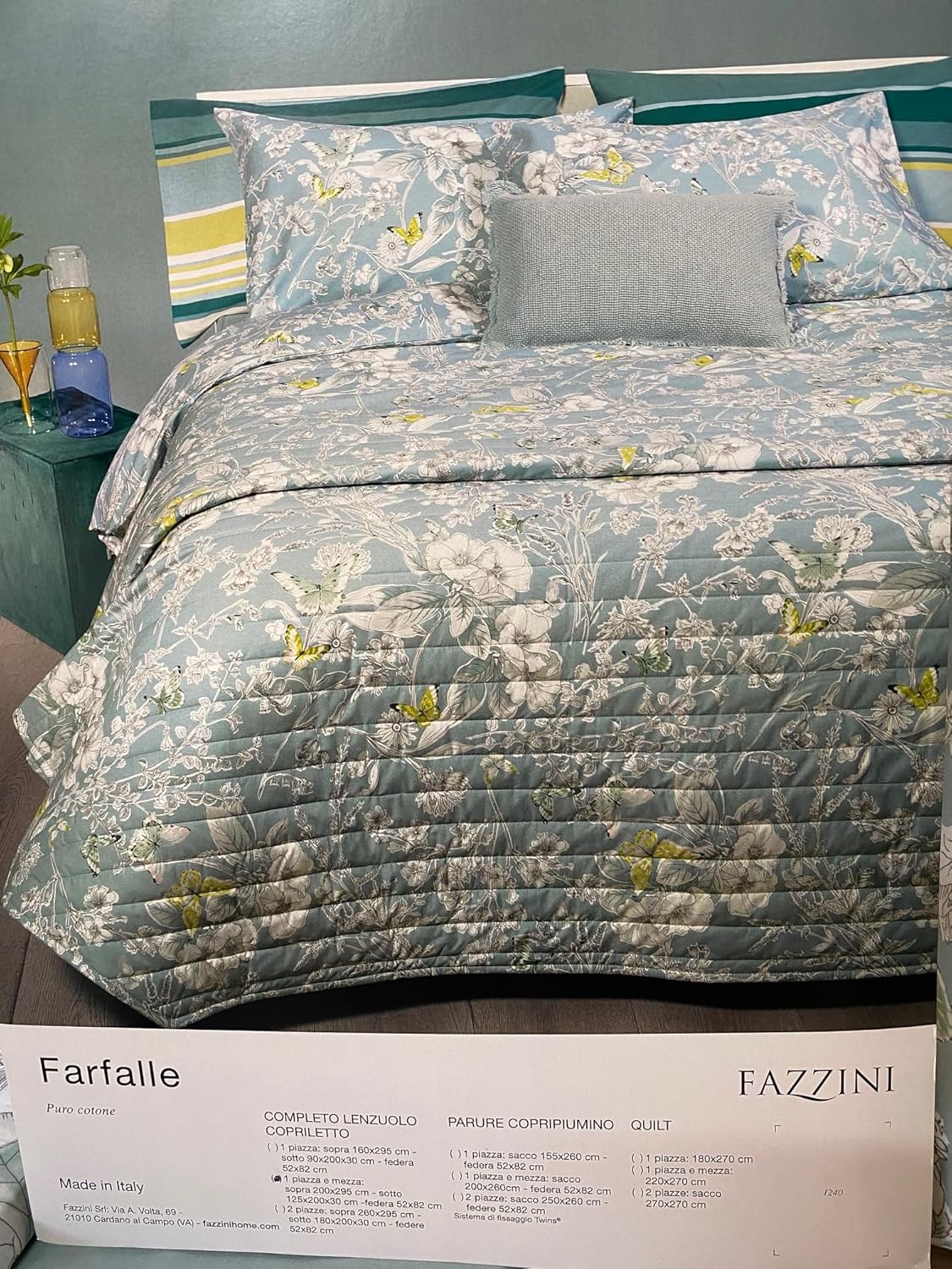 Fazzini completo lenzuola per letto singolo in puro cotone a tessitura fitta doppia balza art. Farfalle